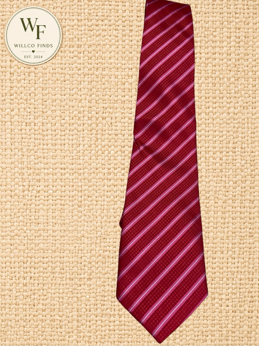 Kailong Men’s Handmade Red Pink Striped Necktie Geometric Texture 100% Polyester